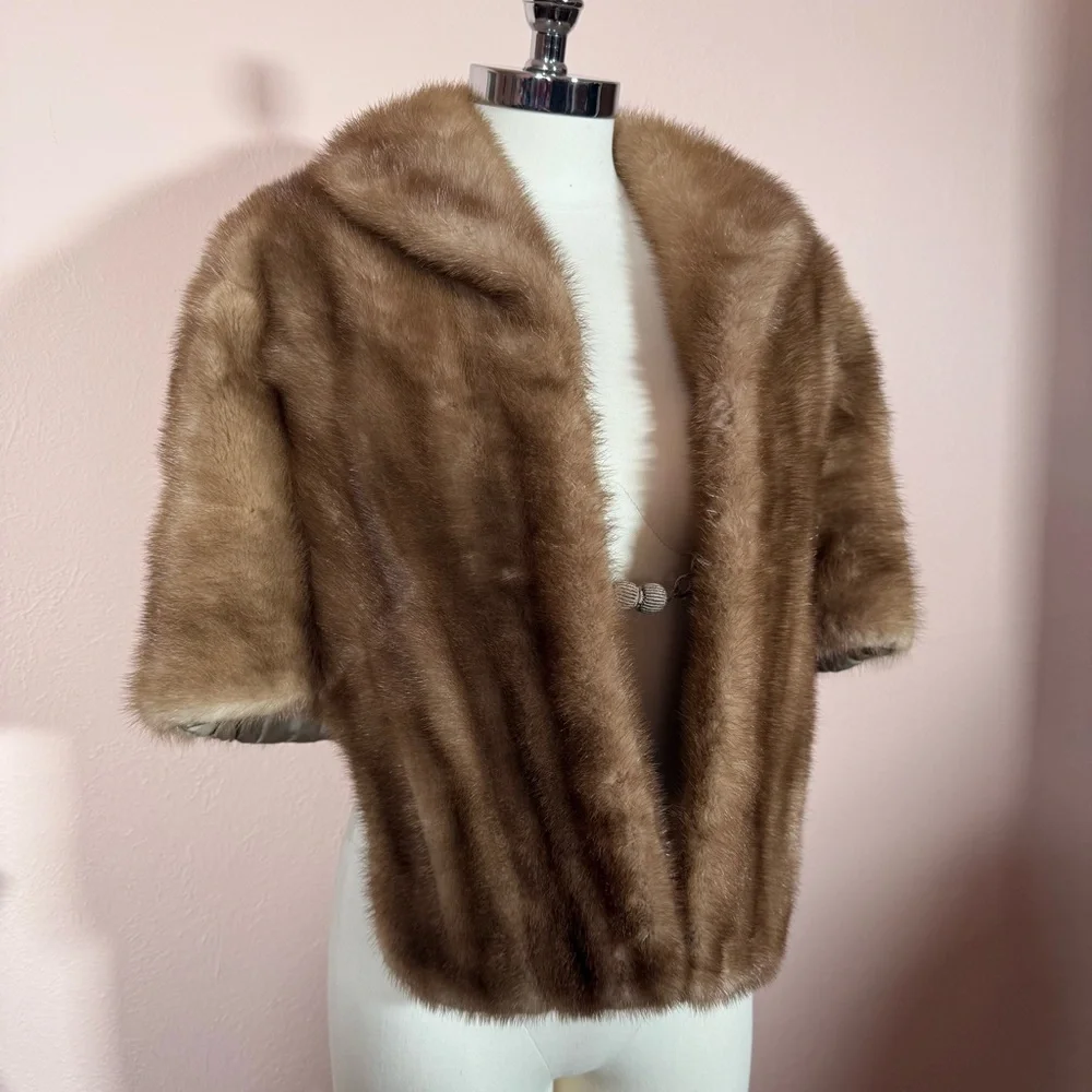 Vintage 1940’s 50’s Retro Real Fur Camel Tan Blonde Mink Stole Cape